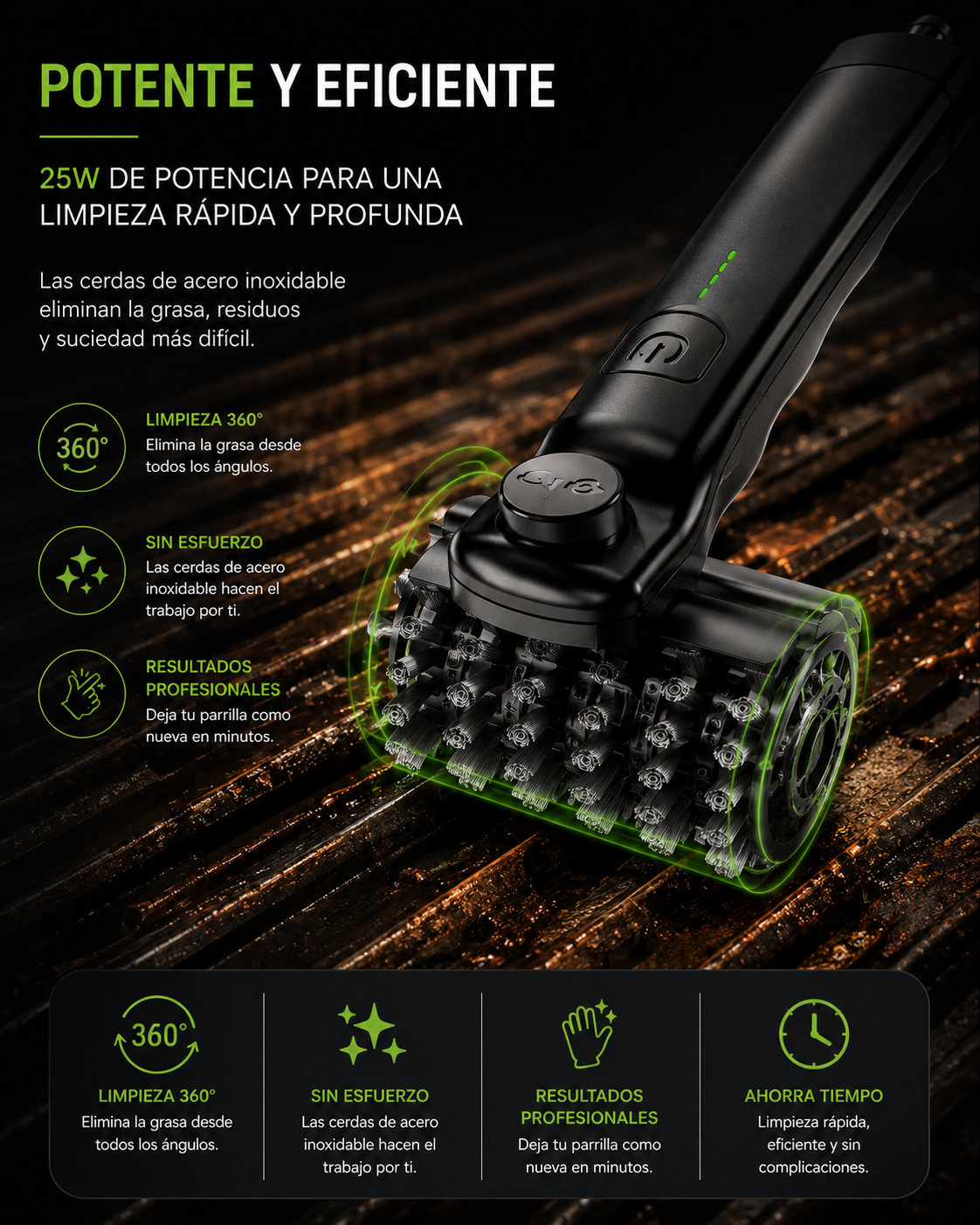 Cepillo Eléctrico Recargable para Parrilla | Limpieza Profunda sin Esfuerzo