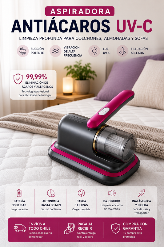 Aspiradora Anti-Ácaros 4 en 1 | Succión + Luz UV-C