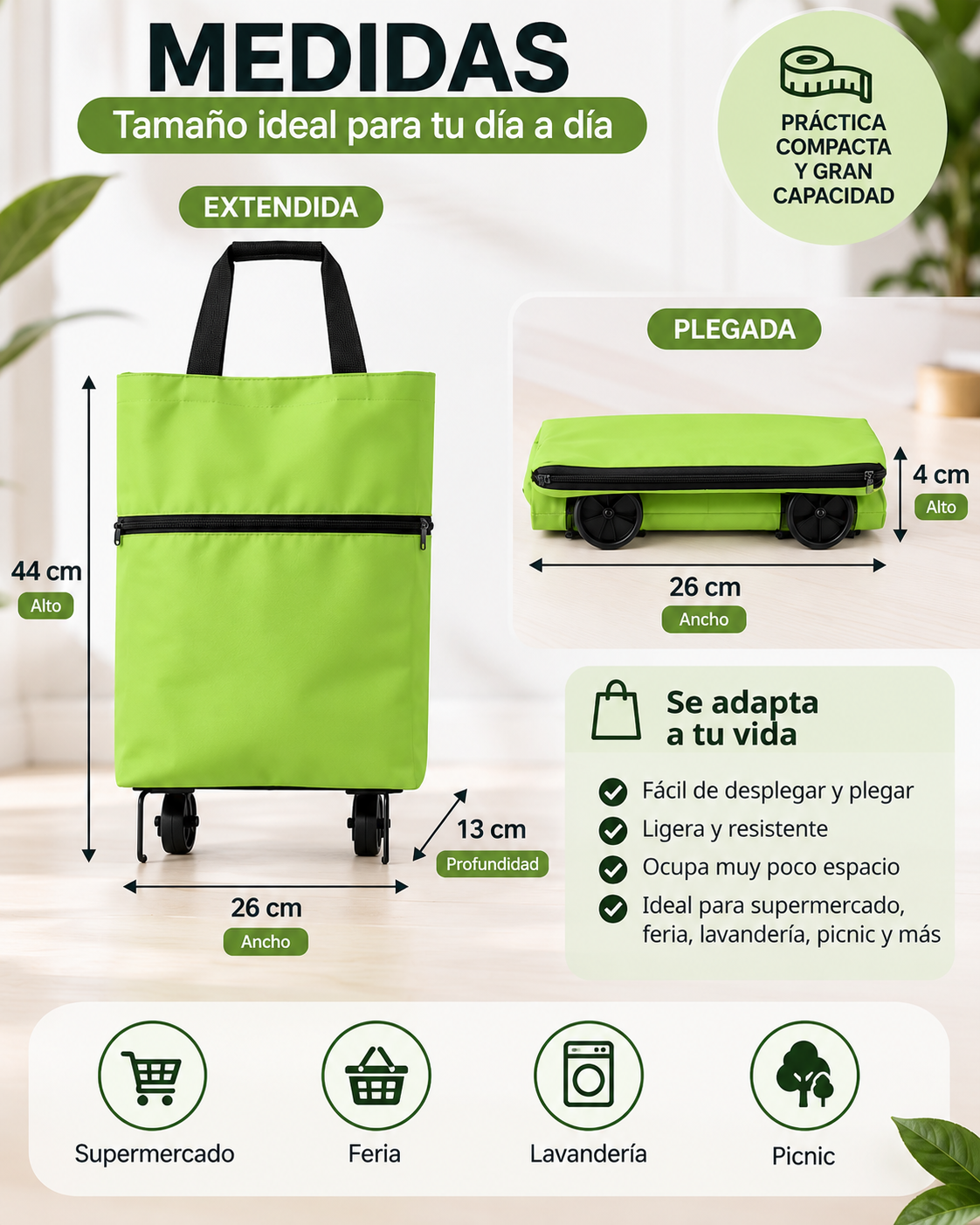 Bolso de Compras Plegable con Ruedas – Resistente y Fácil de Guardar