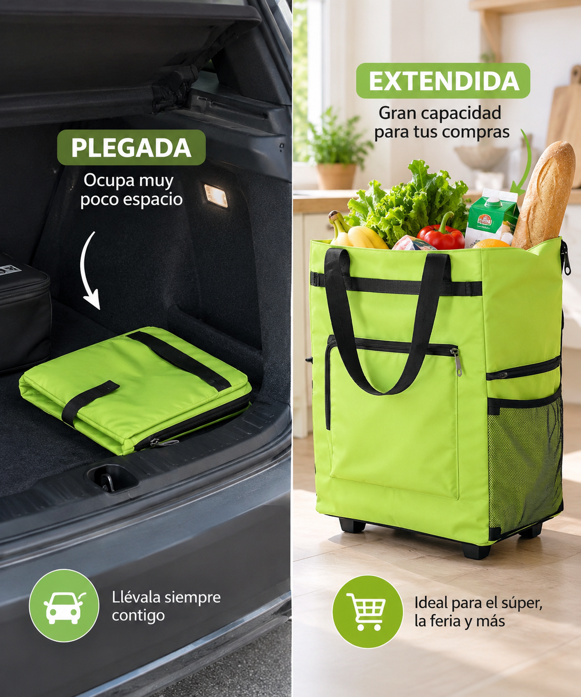 Bolso de Compras Plegable con Ruedas – Resistente y Fácil de Guardar