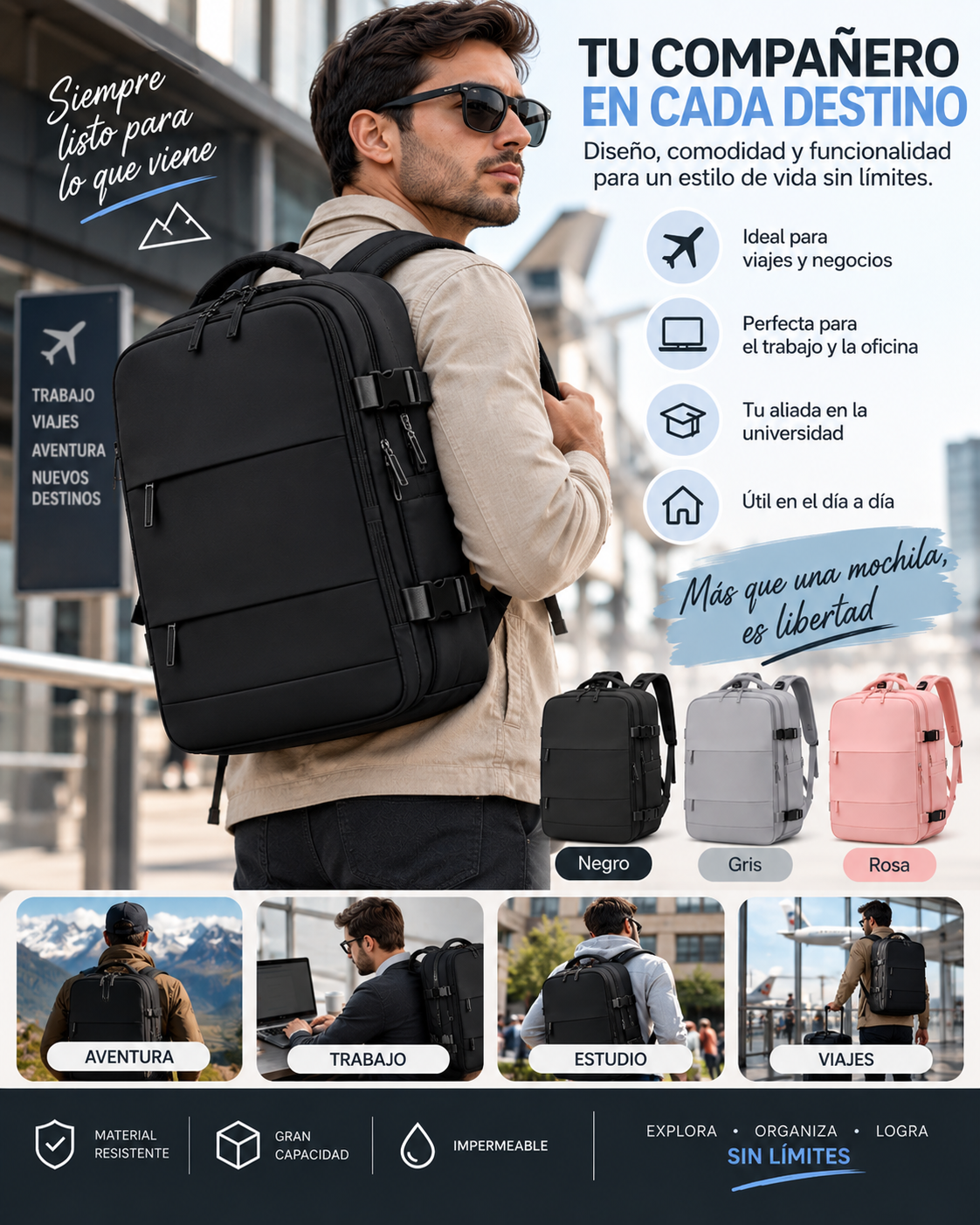 Mochila impermeable - bolsillo antirrobo