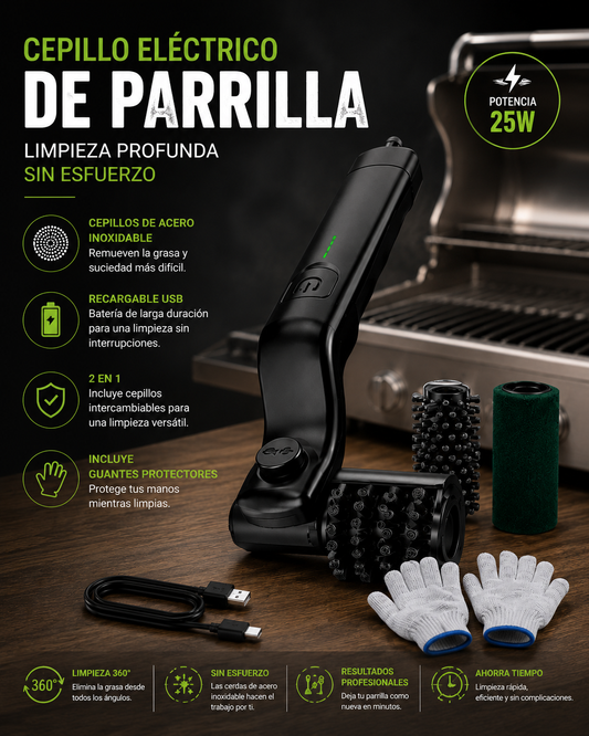 Cepillo Eléctrico Recargable para Parrilla | Limpieza Profunda sin Esfuerzo