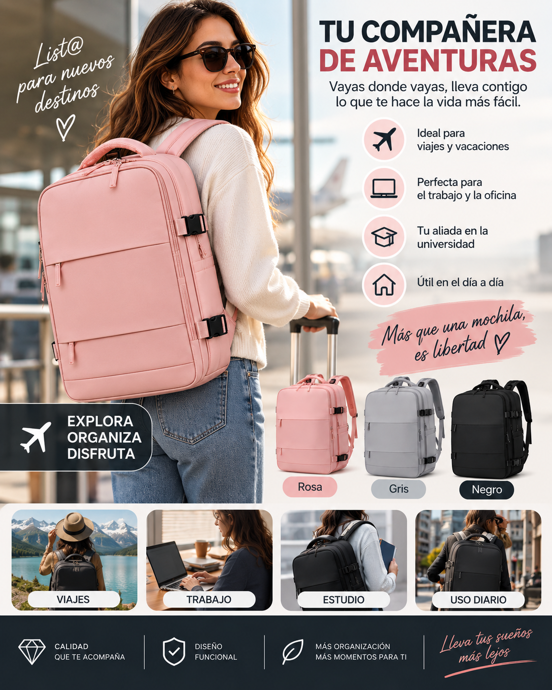 Mochila impermeable - compartimento para zapatos