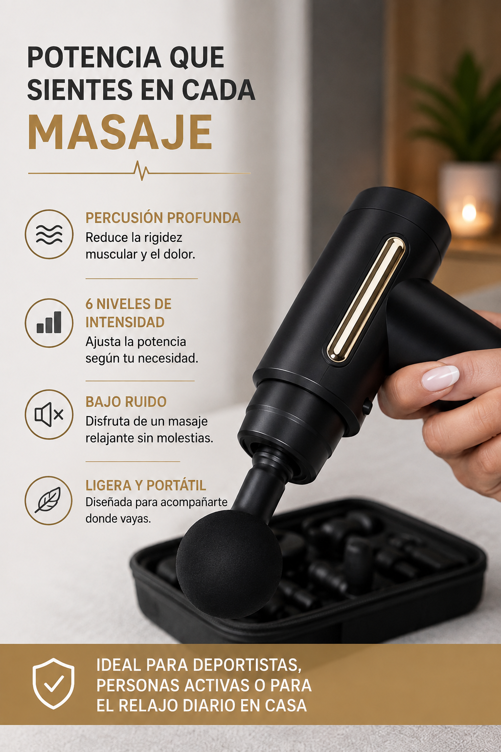 Pistola Masajeadora de Percusión | Alivio Muscular Profundo