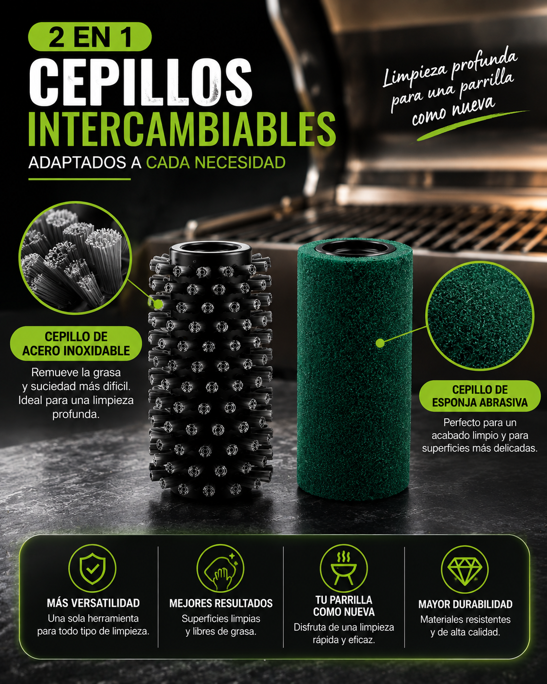 Cepillo Eléctrico Recargable para Parrilla | Limpieza Profunda sin Esfuerzo