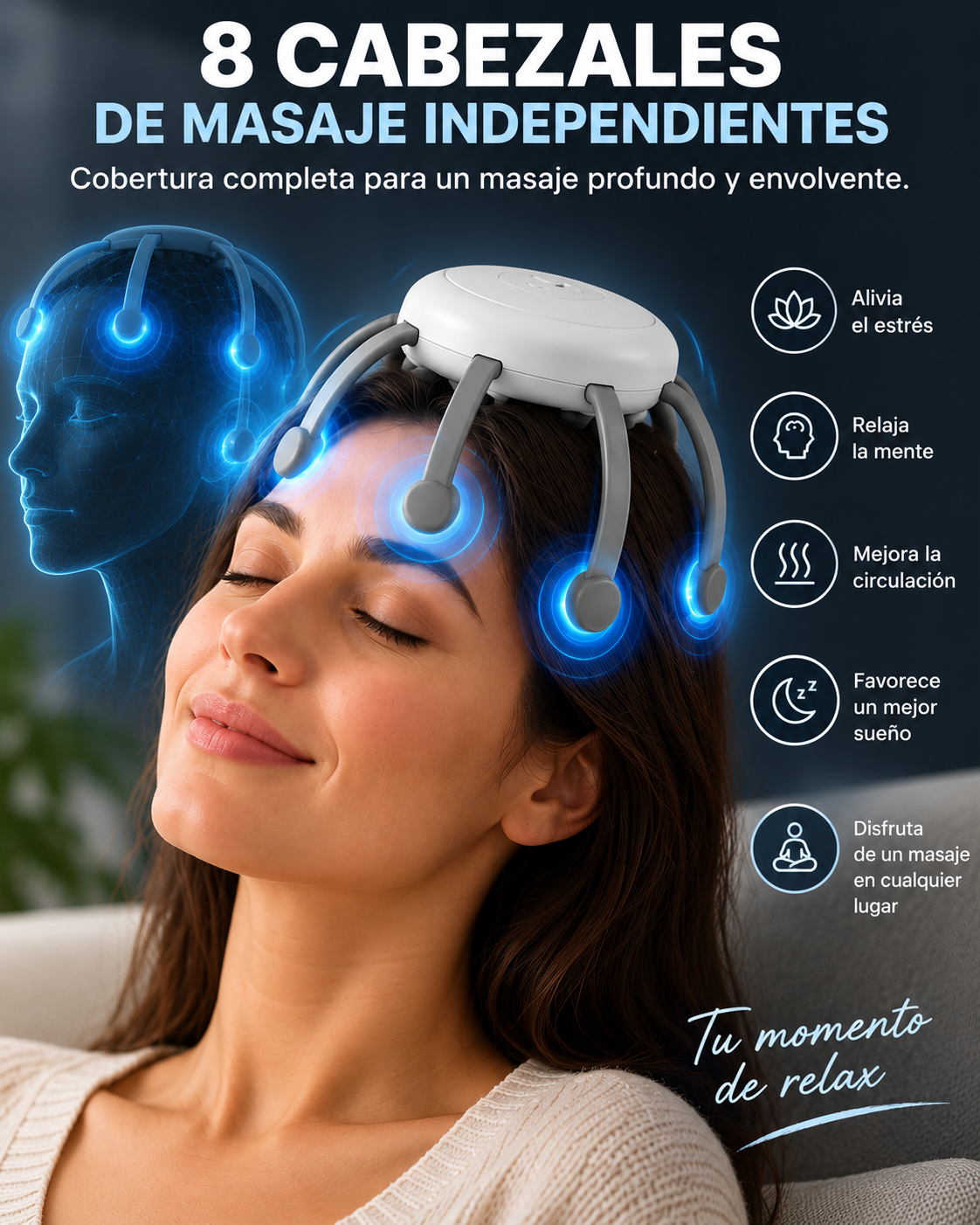 Masajeador de cabeza pulpo recargable USB - brazos flexibles