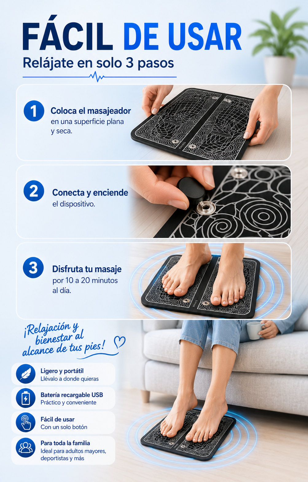 Masajeador de Pies Eléctrico EMS | Alivio y Relajación Muscular