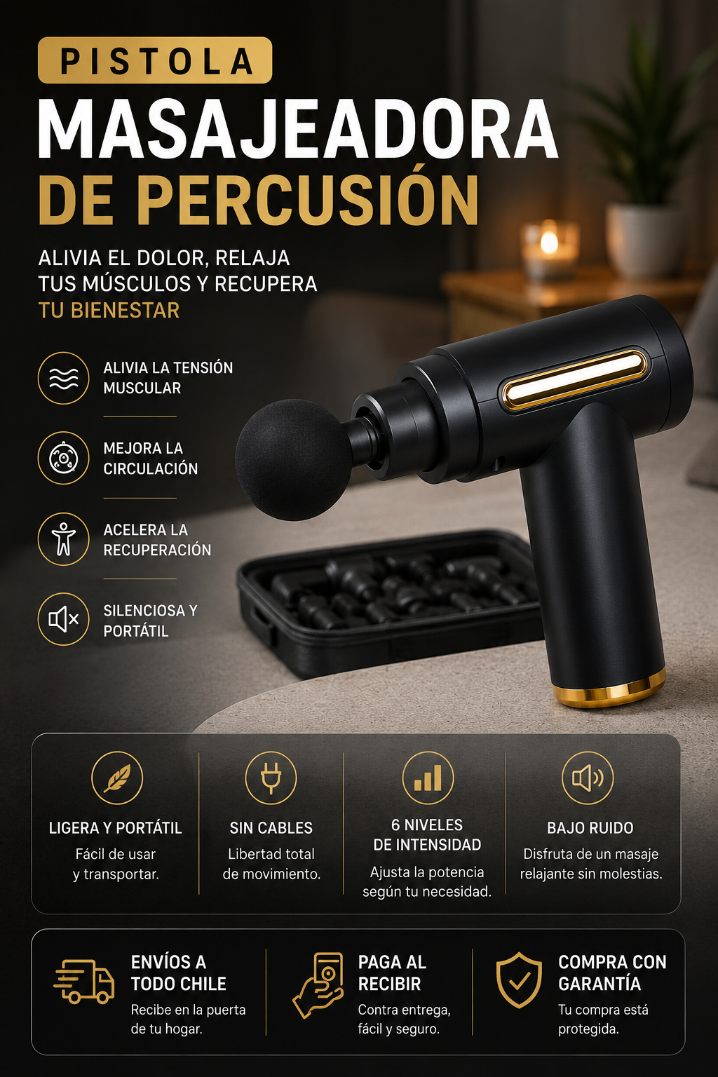 Pistola Masajeadora de Percusión | Alivio Muscular Profundo